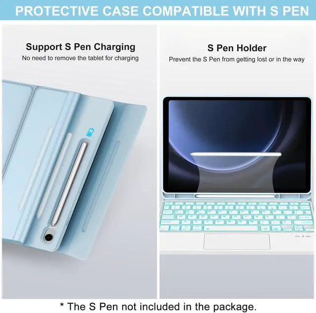 Alt view image 5 of 5 - Galaxy Tab S9 FE Case with Keyboard, Detachable Wireless Bluetooth Trackpad Keyboard, 7-Color RGB Backlit, Smart Folio Cover with S Pen Holder for Samsung Galaxy Tab S10 FE/S9 FE 10.9/S9 11 inch,Blue