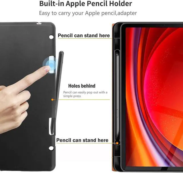 Alt view image 4 of 5 - Gexmil Genuine Leather Case for Samsung Galaxy Tab S10 / S9 Ultra 14.6 Inch with Pencil Holder,Shockproof Protective Adjustable Kickstand Smart Folio Flip Tablet Cover, Grey