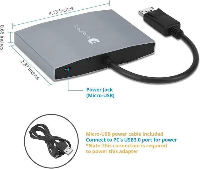 Alt view image 3 of 5 - gofanco Prophecy 1x3 DisplayPort 1.2 to 3 Port DisplayPort Adapter  DP to Triple DisplayPort MST Hub with Extended Display Mode - 4K @30Hz, for Windows PCs, Not Mac OS Compatible, TAA Compliant