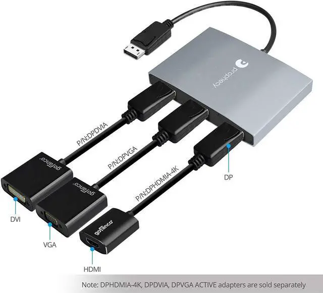 Alt view image 4 of 5 - gofanco Prophecy 1x3 DisplayPort 1.2 to 3 Port DisplayPort Adapter  DP to Triple DisplayPort MST Hub with Extended Display Mode - 4K @30Hz, for Windows PCs, Not Mac OS Compatible, TAA Compliant