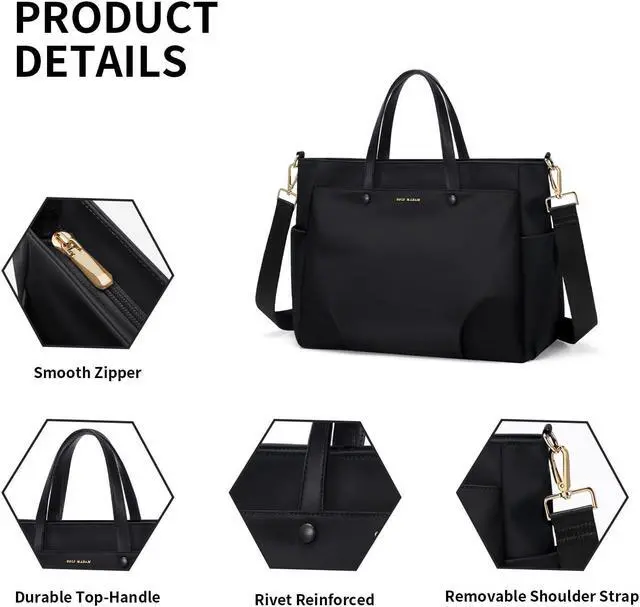 Alt view image 4 of 5 - Laptop Shoulder Bag 14 Inch, Computer Shoulder Bag Large Work Tote Bag for Women, Laptop Carrying Case Stylish Handbag for Business Travel (Black)