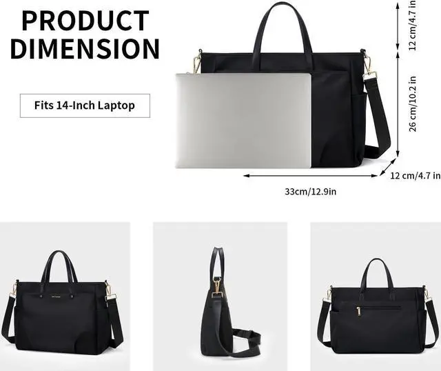 Alt view image 5 of 5 - Laptop Shoulder Bag 14 Inch, Computer Shoulder Bag Large Work Tote Bag for Women, Laptop Carrying Case Stylish Handbag for Business Travel (Black)