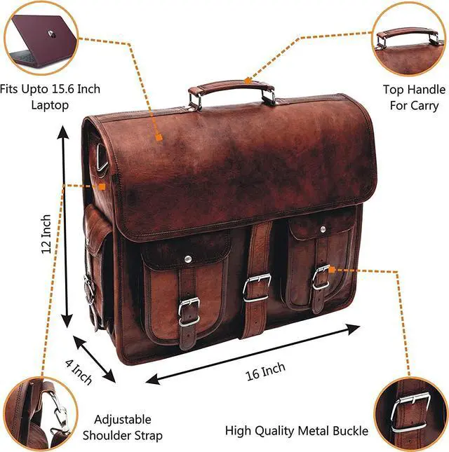 Alt view image 2 of 5 - HULSH Leather Messenger Bag for Men, 16 Inch Laptop Briefcase, Computer Bag, Satchel for Office/Work/Travel | Handmade with easy open Push Lock