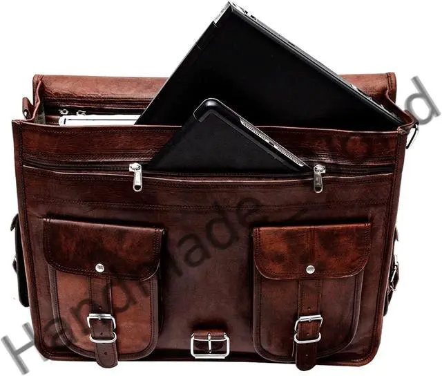 Alt view image 3 of 5 - HULSH Leather Messenger Bag for Men, 16 Inch Laptop Briefcase, Computer Bag, Satchel for Office/Work/Travel | Handmade with easy open Push Lock
