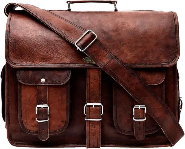 Main image of HULSH Leather Messenger Bag for Men, 16 Inch Laptop Briefcase, Computer Bag, Satchel for Office/Work/Travel | Handmade with easy open Push Lock