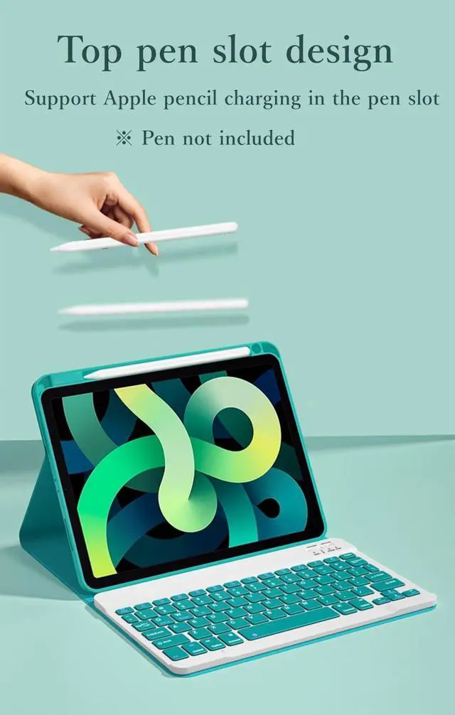 Alt view image 2 of 5 - KMXDD Keyboard Case Mouse Compatible with iPad Mini 7 A17 Pro 2024, iPad Mini 6th Generation 2021 Case with Keyboard Mouse Support Pencil Charging Color Keys Removable Bluetooth Keyboard,Mint Green