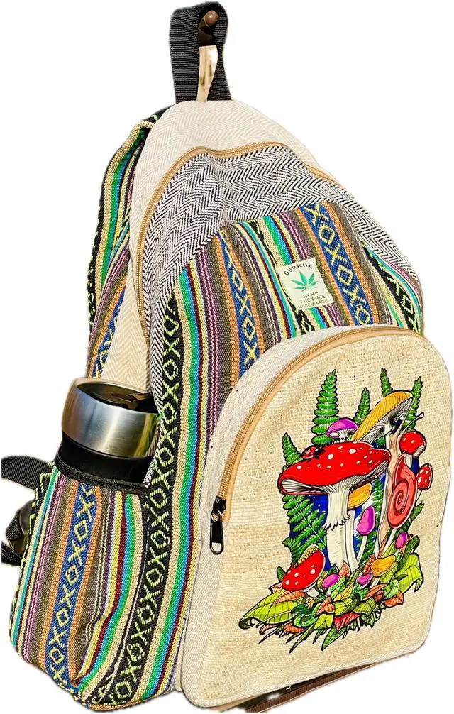 Alt view image 2 of 3 - Himalayan Craft Handmade Unique Design Himalayan Hemp Cotton Backpack 17 IN Large Hippie, Festival, Hiking & Tablet Laptop Backpack Bag - Made In Mt. Everest Country Nepal