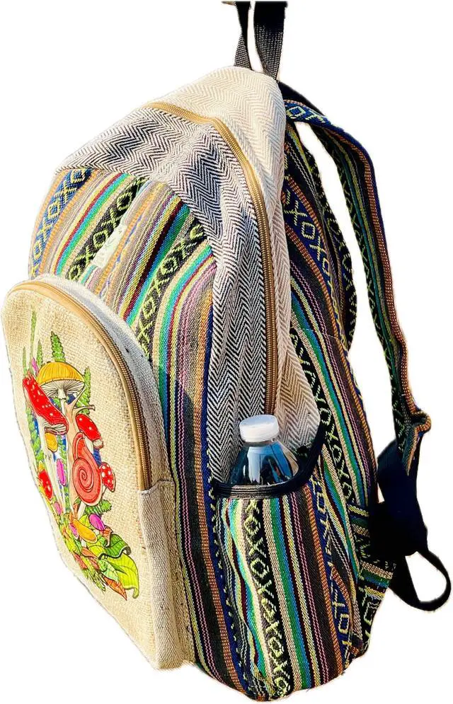 Alt view image 3 of 3 - Himalayan Craft Handmade Unique Design Himalayan Hemp Cotton Backpack 17 IN Large Hippie, Festival, Hiking & Tablet Laptop Backpack Bag - Made In Mt. Everest Country Nepal