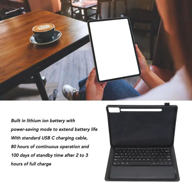 Alt view image 4 of 5 - Protective Case with Keyboard for Lenovo Tab P12 12.7" 2023 TB370FU/TB371FC, Magnetic Detachable Keyboard Stand Cover with Pen Holder (Black)