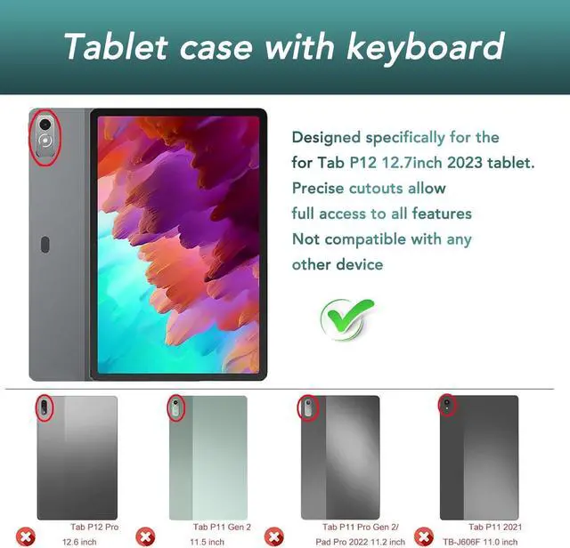 Alt view image 2 of 5 - Protective Case with Keyboard for Lenovo Tab P12 12.7" 2023 TB370FU/TB371FC, Magnetic Detachable Keyboard Stand Cover with Pen Holder (Black)