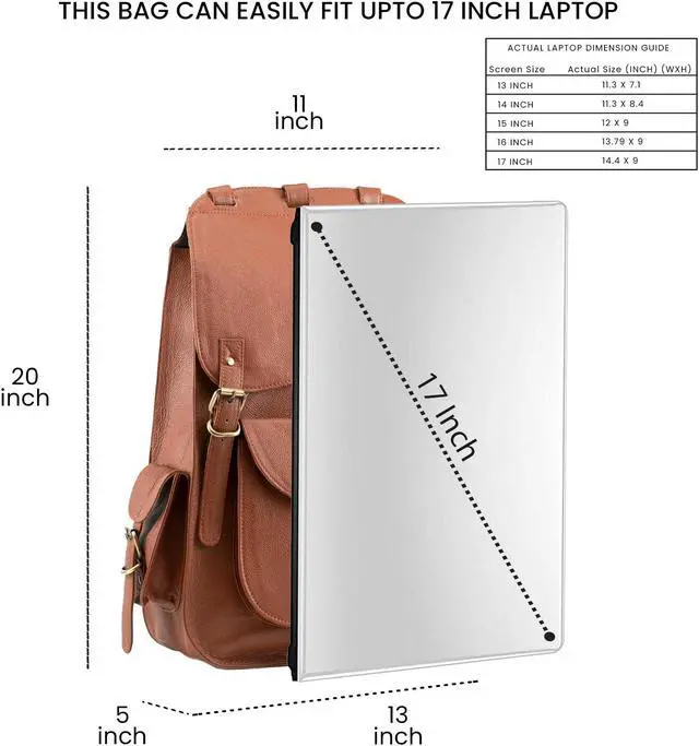 Alt view image 2 of 5 - Handmade World Vintage Full Grain 20 Inch Leather Laptop Backpack Casual Bookbag Daypack Camping Travel Rucksack Knapsack (Tan Brown)