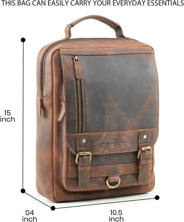 Alt view image 2 of 5 - Handmade World Leather Backpack Convertible to Sling Bag 'The UpVibe' Fits 16 Inch Laptop Brown Full Grain Buffalo Hunter Leather Daypack Knapsack Stylish Crossbody Bag Unisex