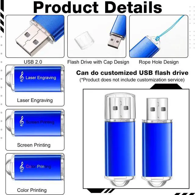 Alt view image 3 of 5 - Hoteam 50 Pack USB 2.0 Flash Drives Bulk Blue Portable Thumb Drive with Hat USB Sticks Bulk with 50 Pcs Lanyards for Data Storage File Sharing Commercial Gift(8GB)