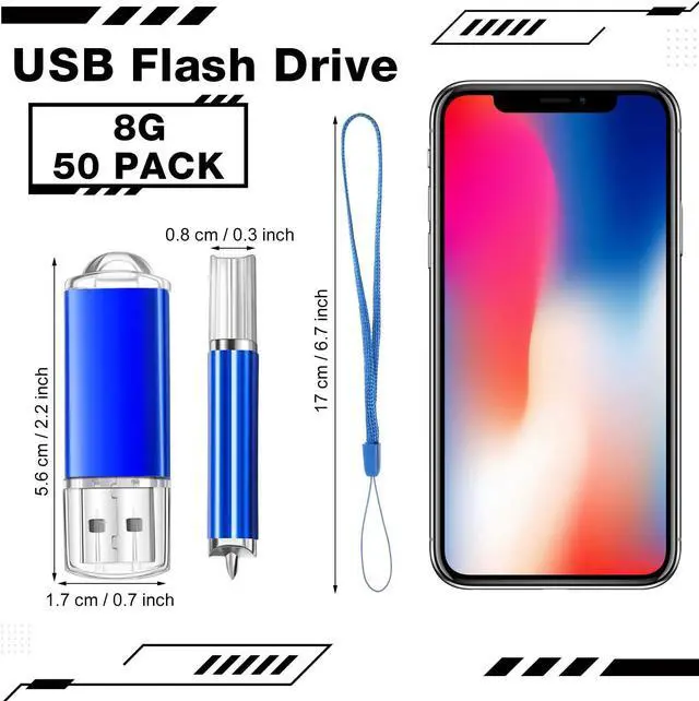 Alt view image 2 of 5 - Hoteam 50 Pack USB 2.0 Flash Drives Bulk Blue Portable Thumb Drive with Hat USB Sticks Bulk with 50 Pcs Lanyards for Data Storage File Sharing Commercial Gift(8GB)