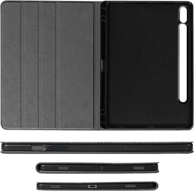 Alt view image 5 of 5 - Gexmil Genuine Leather Case for Samsung Galaxy Tab S10 / S9 Ultra 14.6 Inch with Pencil Holder,Shockproof Protective Adjustable Kickstand Smart Folio Flip Tablet Cover, Black