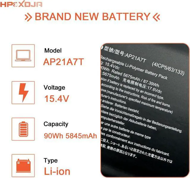 Alt view image 2 of 5 - HPXXDJA AP21A7T Laptop Battery Compatible with Acer Nitro 5 AN517-55 Helios 300 PH317-56 PH315-54-55 PH315-55-75K6 PH315-55-78LF PH317-56-78LY PH317-56-724M Series AP21A8T AP21A5T KT0040G014