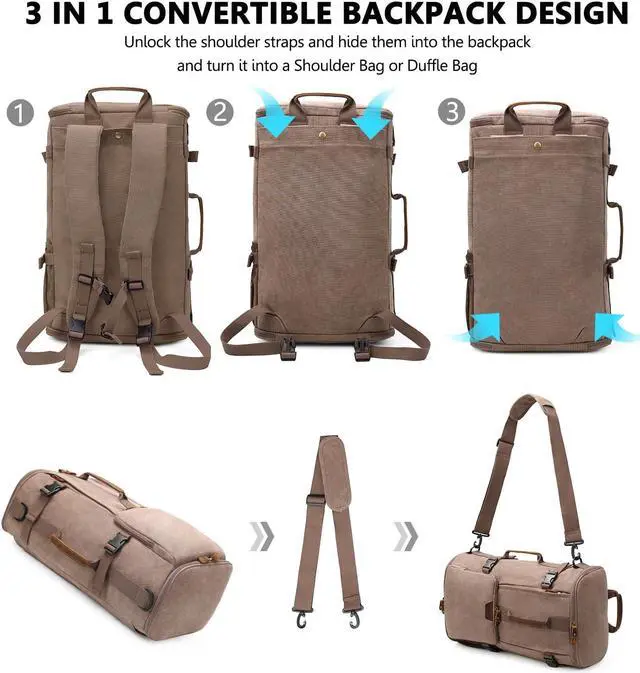 Alt view image 4 of 5 - G-FAVOR 40L Travel Backpack, Vintage Canvas Rucksack Convertible Duffel Bag Carry On Backpack Fit for 17.3 Inch Laptop Bag