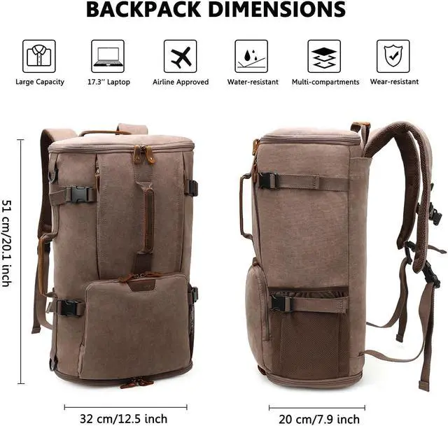 Alt view image 5 of 5 - G-FAVOR 40L Travel Backpack, Vintage Canvas Rucksack Convertible Duffel Bag Carry On Backpack Fit for 17.3 Inch Laptop Bag