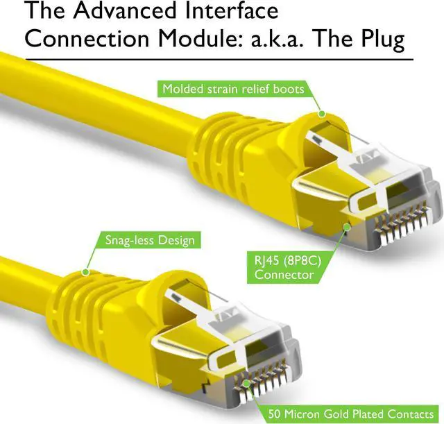 Alt view image 2 of 5 - GearIT 50-Pack, Cat5e Ethernet Patch Cable 1 Foot - Snagless RJ45 Computer LAN Network Cord, Yellow - Compatible with 48 Port Switch POE Rackmount 48port Gigabit