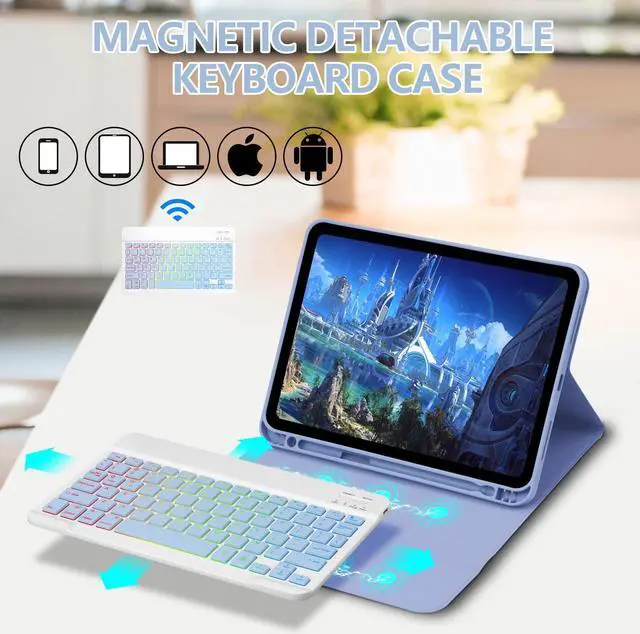 Alt view image 5 of 5 - GOKOCO Keyboard Case for iPad A16 11th 11 inch 2025,10th 10.9 inch 2022, Blackit Wireless Keyboard Case with Pencil Holder for iPad 10/11th Generation-Blue