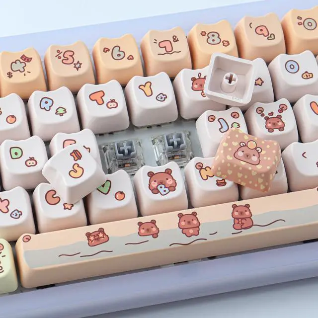 Alt view image 3 of 5 - Hyekit PBT Capybara Keycaps - 144 Keys, Dye-Sublimation Cute Keycaps, Mao Profile, for Cherry Gateron MX Switches, Mac Windows PC Keyboard