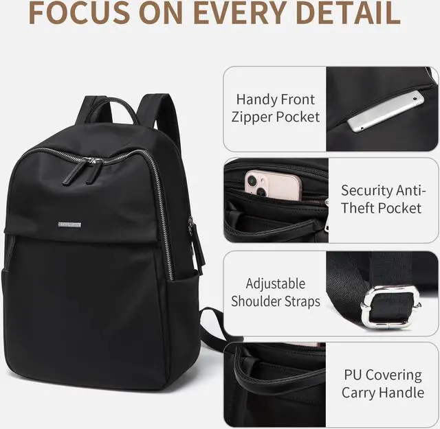 Alt view image 3 of 5 - GOLF SUPAGS Womens Laptop Backpack with Separate Laptop Compartment Water Resistant Computer Backpacks Fits 14 Inch Notebook Travel Work College Bags (14-Inch, Black)