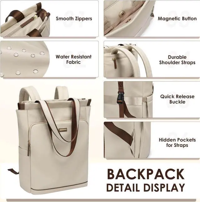 Alt view image 3 of 5 - GOLF SUPAGS Convertible Laptop Backpack for Women Casual Daypack Notebook Tote Bag for Work College Travel Leisure (Apricot)