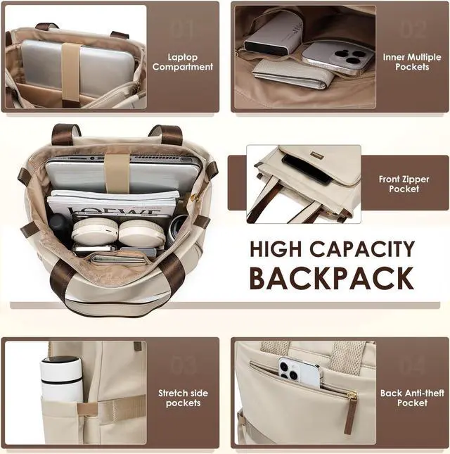Alt view image 2 of 5 - GOLF SUPAGS Convertible Laptop Backpack for Women Casual Daypack Notebook Tote Bag for Work College Travel Leisure (Apricot)