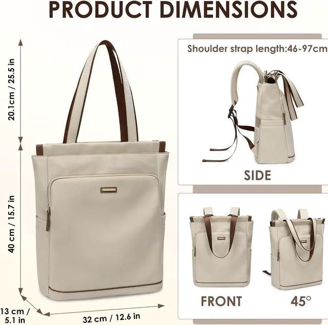Alt view image 5 of 5 - GOLF SUPAGS Convertible Laptop Backpack for Women Casual Daypack Notebook Tote Bag for Work College Travel Leisure (Apricot)