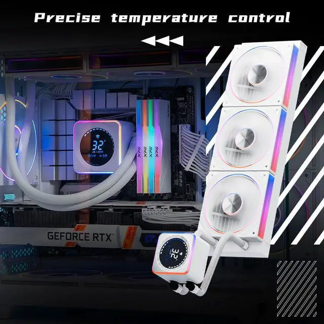 Alt view image 5 of 5 - Astrabeat 360 Digital ARGB 360mm AIO CPU Cooler, Intelligent Temperature Control, Real-time readout ,300W TDP Liquid CPU Cooler for AMD AM4/AM5 & Intel LGA 115X/1200/1700(White)