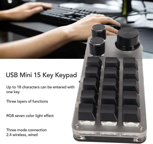 Alt view image 3 of 5 - Goshyda One Handed Macro Mechanical Keyboard, Mini 15 Keys 3 Knob Small Programmable Macropad Wired Mechanical Keyboard, DIY Programmable Keyboard