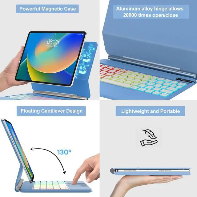 Alt view image 4 of 5 - iPad Air 11 inch (M2) Case with Keyboard 2024 - Magic Keyboard iPad Pro 11 4th/3rd/2nd/1st Gen - Rainbow Colors Backlit - Multi-Touch Trackpad - Magnetic Clasp Keyboard Case for iPad Air 5th/4th Gen