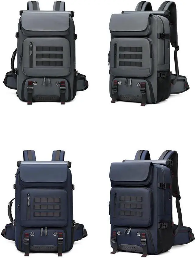 Alt view image 2 of 5 - Men travel backpack,waterproof 17 inch Business Laptop with Separate Shoe Bag,Hidden USB charging port Hiking backpack 50L outdoors trekking  (blue)