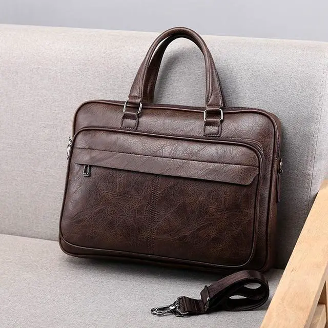 Alt view image 2 of 5 - JINGTIANCD leather Laptop Bag for Men 16 inch Laptop Briefcase Waterproof,Computer Handbags Shoulder Crossbody Bag Business (Brown)