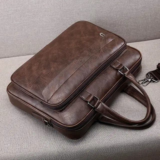 Alt view image 3 of 5 - JINGTIANCD leather Laptop Bag for Men 16 inch Laptop Briefcase Waterproof,Computer Handbags Shoulder Crossbody Bag Business (Brown)