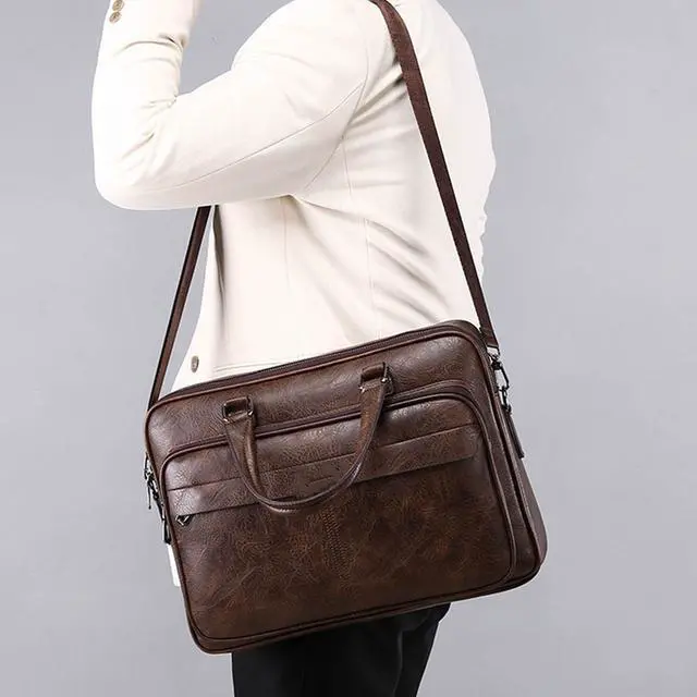 Alt view image 4 of 5 - JINGTIANCD leather Laptop Bag for Men 16 inch Laptop Briefcase Waterproof,Computer Handbags Shoulder Crossbody Bag Business (Brown)