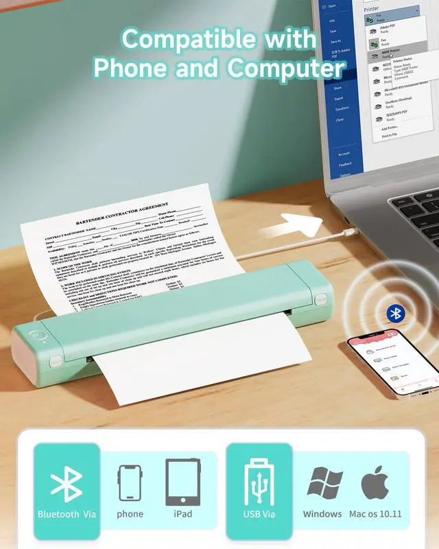 Alt view image 2 of 5 - Itari Portable Wireless Printer for Travel - Bluetooth Tattoo Stencil Printer, 8.5" X 11" US Letter, No-Ink Thermal, Case Included, Compatible with Android & iOS