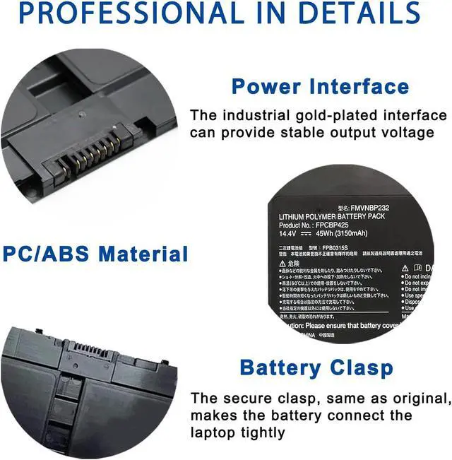 Alt view image 4 of 5 - EFOHANA FPCBP425 FMVNBP232 FPB0315S FPCBP425AP Laptop Battery Replacement for Fujitsu LifeBook T904 T935 T936 U745 14.4V 45Wh 3150mAh
