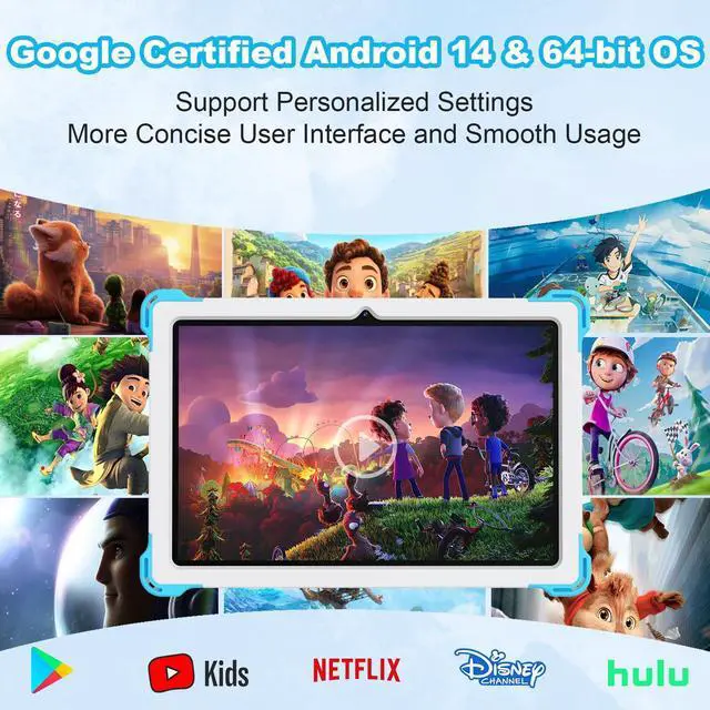 Alt view image 5 of 5 - YATIOM Kids Tablet 10 inch Android 14, Octa-Core 10+64GB GMS Certified Learning Tablets with WiFi 6, Bluetooth 5.2, Dual Camera, Parental Control Child Tableta with Drop-Proof Case