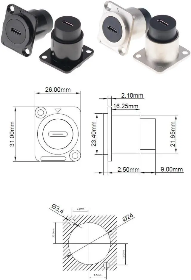Alt view image 2 of 4 - HangTon 5pack USB C Type-C Waterproof Coupler Connector Panel Socket Bulkhead Feed Through, Inline Cable Female to Female Extension