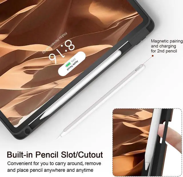 Alt view image 4 of 5 - Jarviwiin Case for iPad Pro 12.9 6th/5th/4th/3rd Generation 2022/2021/2020/2018, PU Leather 12.9" Cover with Pencil Holder/Multi-Angle Stand/Pocket, Folio Auto Wake/Sleep, Brown