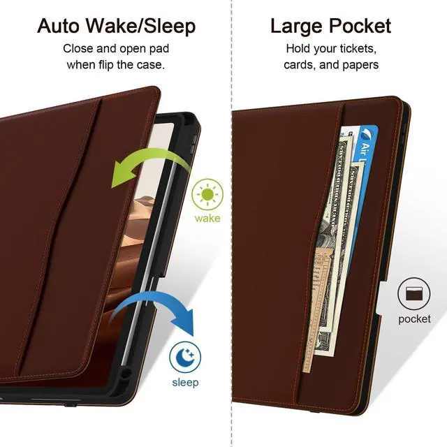 Alt view image 5 of 5 - Jarviwiin Case for iPad Pro 12.9 6th/5th/4th/3rd Generation 2022/2021/2020/2018, PU Leather 12.9" Cover with Pencil Holder/Multi-Angle Stand/Pocket, Folio Auto Wake/Sleep, Brown