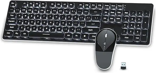Main image of Wireless Keyboard and Mouse Combo Backlit,Rechargeable 104-Key Full Sized Menbrane Keyboard and Silent Mice Set,2.4Ghz Connection,Ergonomic,Home Office Gamer Use (Black with White Light)