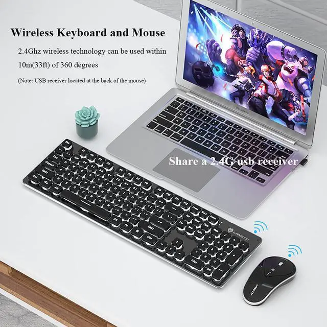 Alt view image 3 of 5 - Wireless Keyboard and Mouse Combo Backlit,Rechargeable 104-Key Full Sized Menbrane Keyboard and Silent Mice Set,2.4Ghz Connection,Ergonomic,Home Office Gamer Use (Black with White Light)