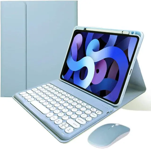 Main image of KMXDD Keyboard Case Compatible with iPad 9th 8th 7th Generation Air 3rd Gen Pro 10.5 Keyboard Case with Bluetooth Mouse Round Key Cute Removable Color Keyboard,Mist Blue