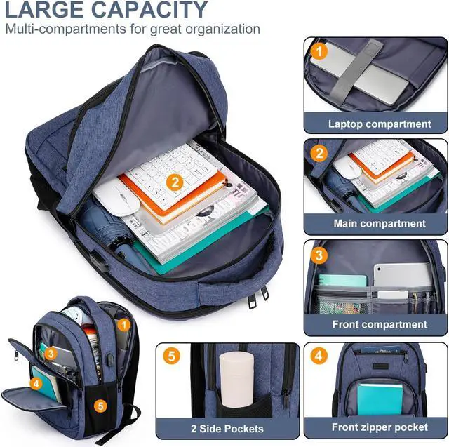 Alt view image 2 of 5 - kamater School Backpack for Teens Boys,College Laptop Backpack Schoolbag with USB Port for Students,Computer Bookbag for Men and Women,Blue