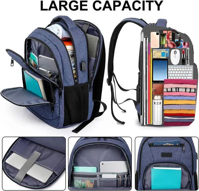 Alt view image 3 of 5 - kamater School Backpack for Teens Boys,College Laptop Backpack Schoolbag with USB Port for Students,Computer Bookbag for Men and Women,Blue