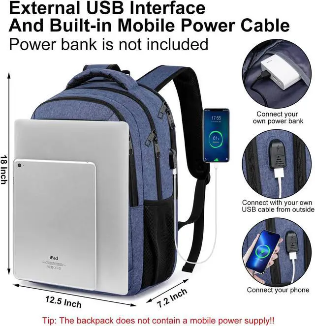 Alt view image 4 of 5 - kamater School Backpack for Teens Boys,College Laptop Backpack Schoolbag with USB Port for Students,Computer Bookbag for Men and Women,Blue