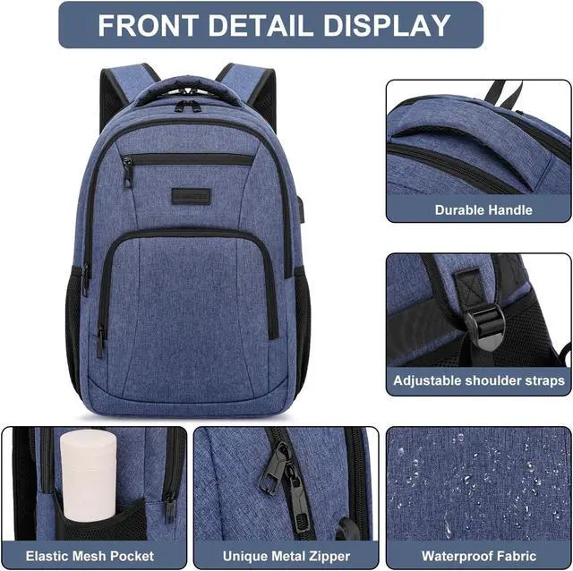 Alt view image 5 of 5 - kamater School Backpack for Teens Boys,College Laptop Backpack Schoolbag with USB Port for Students,Computer Bookbag for Men and Women,Blue