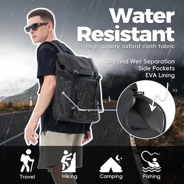 Alt view image 2 of 5 - HIMZ WARRIOR Black Mens Backpack for Work Laptop Backpacks Heavy Duty, Casual Daypack for 16" Water Resistant Back Packs for Travel, Women College